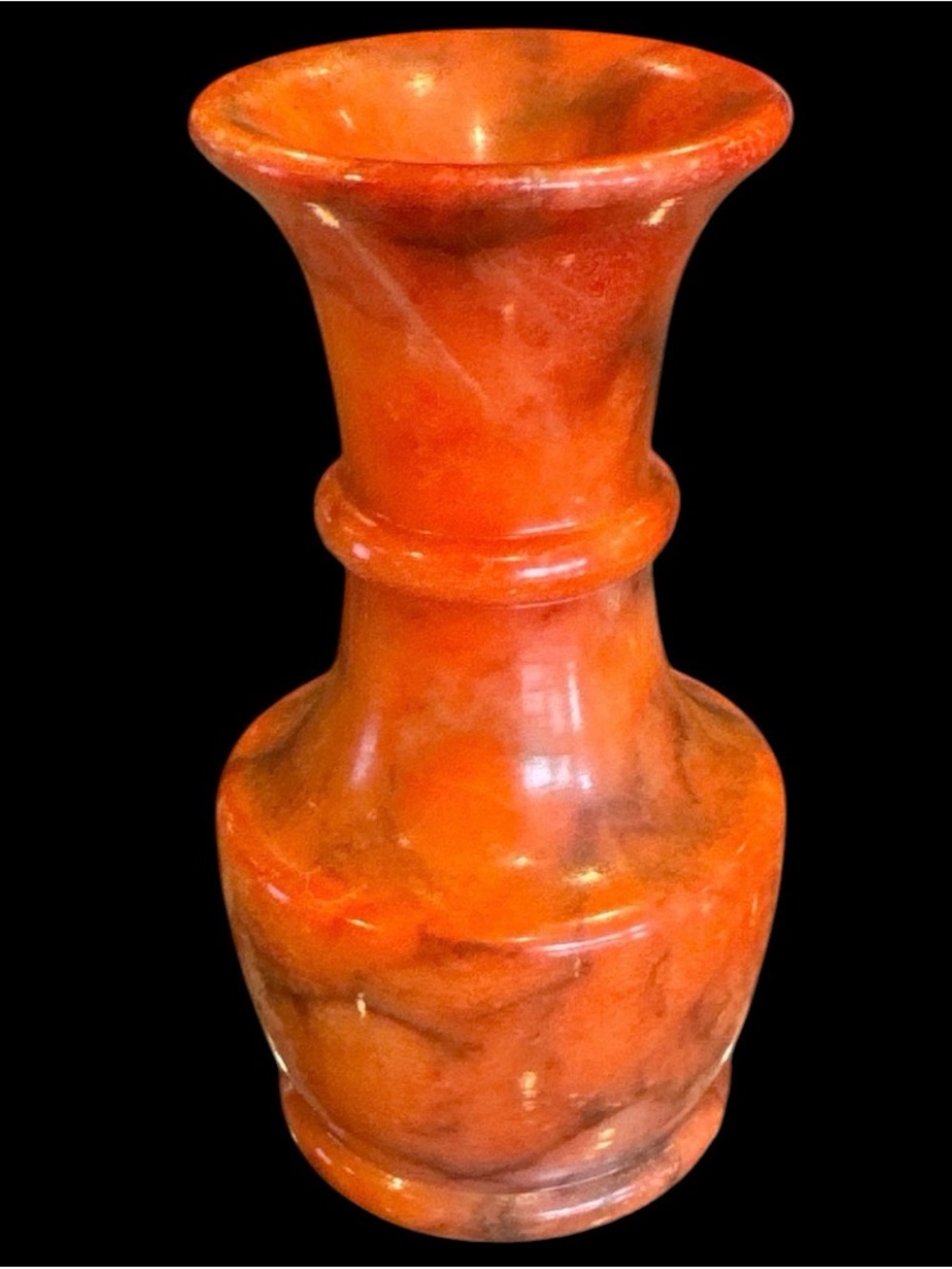 Vintage Orange Onyx Marble Turned Single Bud Vase Brown Cream Swirls 3.5” Tall